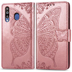 Coque Portefeuille Papillon Livre Cuir Etui Clapet pour Samsung Galaxy M30 Rose