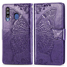 Coque Portefeuille Papillon Livre Cuir Etui Clapet pour Samsung Galaxy M30 Violet
