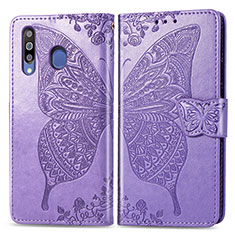 Coque Portefeuille Papillon Livre Cuir Etui Clapet pour Samsung Galaxy M30 Violet Clair