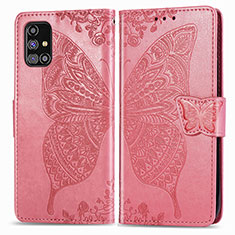 Coque Portefeuille Papillon Livre Cuir Etui Clapet pour Samsung Galaxy M31s Rose Rouge