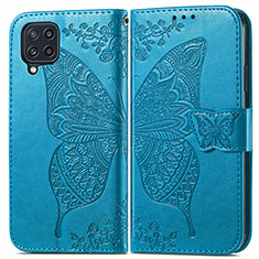 Coque Portefeuille Papillon Livre Cuir Etui Clapet pour Samsung Galaxy M32 4G Bleu