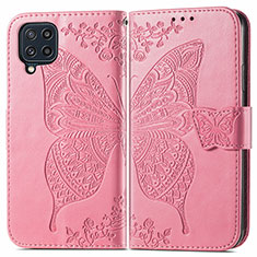 Coque Portefeuille Papillon Livre Cuir Etui Clapet pour Samsung Galaxy M32 4G Rose Rouge