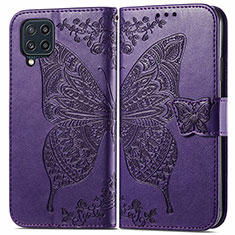 Coque Portefeuille Papillon Livre Cuir Etui Clapet pour Samsung Galaxy M32 4G Violet