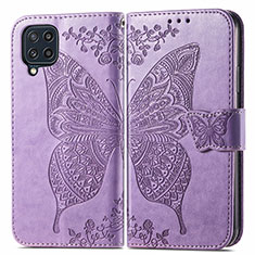 Coque Portefeuille Papillon Livre Cuir Etui Clapet pour Samsung Galaxy M32 4G Violet Clair