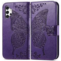 Coque Portefeuille Papillon Livre Cuir Etui Clapet pour Samsung Galaxy M32 5G Violet