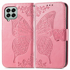 Coque Portefeuille Papillon Livre Cuir Etui Clapet pour Samsung Galaxy M33 5G Rose Rouge