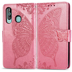 Coque Portefeuille Papillon Livre Cuir Etui Clapet pour Samsung Galaxy M40 Rose Rouge