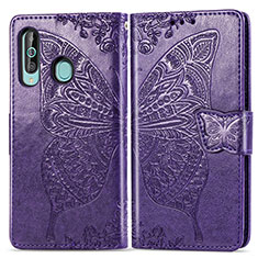 Coque Portefeuille Papillon Livre Cuir Etui Clapet pour Samsung Galaxy M40 Violet
