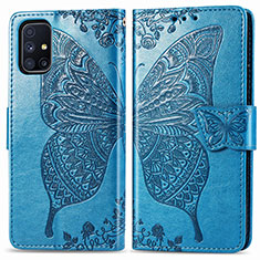 Coque Portefeuille Papillon Livre Cuir Etui Clapet pour Samsung Galaxy M51 Bleu