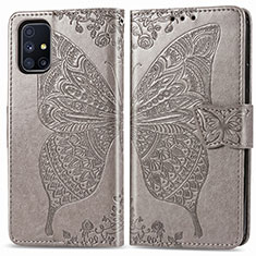 Coque Portefeuille Papillon Livre Cuir Etui Clapet pour Samsung Galaxy M51 Gris