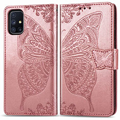 Coque Portefeuille Papillon Livre Cuir Etui Clapet pour Samsung Galaxy M51 Rose