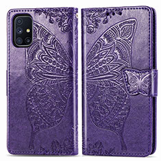 Coque Portefeuille Papillon Livre Cuir Etui Clapet pour Samsung Galaxy M51 Violet