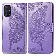Coque Portefeuille Papillon Livre Cuir Etui Clapet pour Samsung Galaxy M51 Violet Clair
