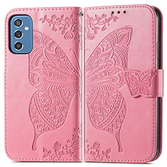 Coque Portefeuille Papillon Livre Cuir Etui Clapet pour Samsung Galaxy M52 5G Rose Rouge