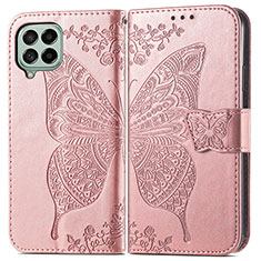 Coque Portefeuille Papillon Livre Cuir Etui Clapet pour Samsung Galaxy M53 5G Rose