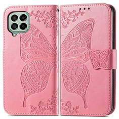 Coque Portefeuille Papillon Livre Cuir Etui Clapet pour Samsung Galaxy M53 5G Rose Rouge