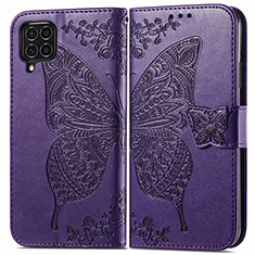 Coque Portefeuille Papillon Livre Cuir Etui Clapet pour Samsung Galaxy M62 4G Violet