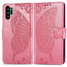 Coque Portefeuille Papillon Livre Cuir Etui Clapet pour Samsung Galaxy Note 10 Plus 5G Rose Rouge