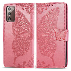 Coque Portefeuille Papillon Livre Cuir Etui Clapet pour Samsung Galaxy Note 20 5G Rose Rouge