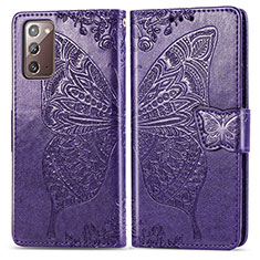 Coque Portefeuille Papillon Livre Cuir Etui Clapet pour Samsung Galaxy Note 20 5G Violet