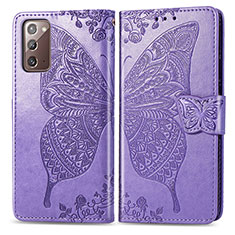 Coque Portefeuille Papillon Livre Cuir Etui Clapet pour Samsung Galaxy Note 20 5G Violet Clair
