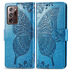 Coque Portefeuille Papillon Livre Cuir Etui Clapet pour Samsung Galaxy Note 20 Ultra 5G Bleu