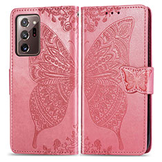 Coque Portefeuille Papillon Livre Cuir Etui Clapet pour Samsung Galaxy Note 20 Ultra 5G Rose Rouge