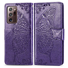 Coque Portefeuille Papillon Livre Cuir Etui Clapet pour Samsung Galaxy Note 20 Ultra 5G Violet