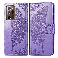 Coque Portefeuille Papillon Livre Cuir Etui Clapet pour Samsung Galaxy Note 20 Ultra 5G Violet Clair