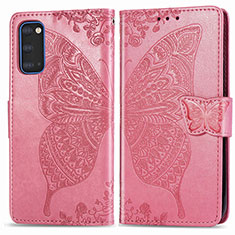 Coque Portefeuille Papillon Livre Cuir Etui Clapet pour Samsung Galaxy S20 5G Rose Rouge