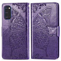 Coque Portefeuille Papillon Livre Cuir Etui Clapet pour Samsung Galaxy S20 5G Violet