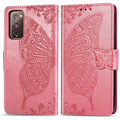 Coque Portefeuille Papillon Livre Cuir Etui Clapet pour Samsung Galaxy S20 FE (2022) 5G Rose Rouge