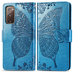 Coque Portefeuille Papillon Livre Cuir Etui Clapet pour Samsung Galaxy S20 FE 5G Bleu