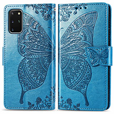 Coque Portefeuille Papillon Livre Cuir Etui Clapet pour Samsung Galaxy S20 Plus 5G Bleu