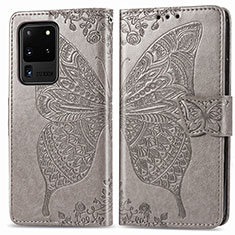 Coque Portefeuille Papillon Livre Cuir Etui Clapet pour Samsung Galaxy S20 Ultra 5G Gris