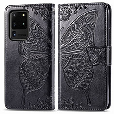 Coque Portefeuille Papillon Livre Cuir Etui Clapet pour Samsung Galaxy S20 Ultra 5G Noir
