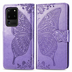 Coque Portefeuille Papillon Livre Cuir Etui Clapet pour Samsung Galaxy S20 Ultra Violet Clair
