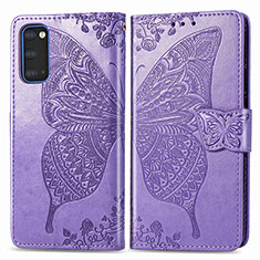 Coque Portefeuille Papillon Livre Cuir Etui Clapet pour Samsung Galaxy S20 Violet Clair