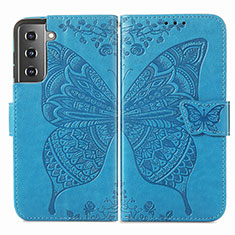 Coque Portefeuille Papillon Livre Cuir Etui Clapet pour Samsung Galaxy S21 5G Bleu
