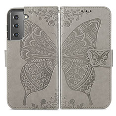 Coque Portefeuille Papillon Livre Cuir Etui Clapet pour Samsung Galaxy S21 5G Gris