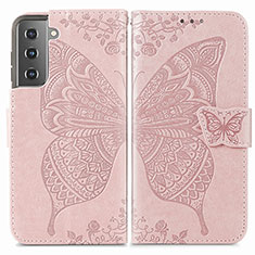 Coque Portefeuille Papillon Livre Cuir Etui Clapet pour Samsung Galaxy S21 5G Rose