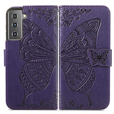 Coque Portefeuille Papillon Livre Cuir Etui Clapet pour Samsung Galaxy S21 5G Violet