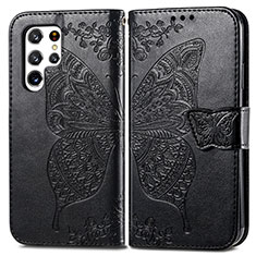 Coque Portefeuille Papillon Livre Cuir Etui Clapet pour Samsung Galaxy S21 Ultra 5G Noir