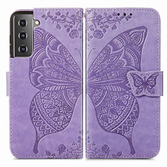 Coque Portefeuille Papillon Livre Cuir Etui Clapet pour Samsung Galaxy S23 5G Violet Clair