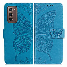 Coque Portefeuille Papillon Livre Cuir Etui Clapet pour Samsung Galaxy Z Fold2 5G Bleu