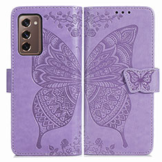 Coque Portefeuille Papillon Livre Cuir Etui Clapet pour Samsung Galaxy Z Fold2 5G Violet Clair