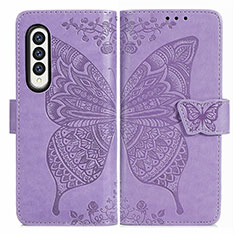 Coque Portefeuille Papillon Livre Cuir Etui Clapet pour Samsung Galaxy Z Fold3 5G Violet Clair