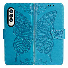 Coque Portefeuille Papillon Livre Cuir Etui Clapet pour Samsung Galaxy Z Fold4 5G Bleu