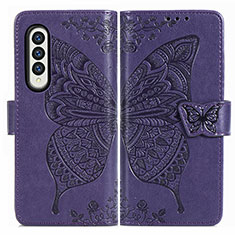 Coque Portefeuille Papillon Livre Cuir Etui Clapet pour Samsung Galaxy Z Fold4 5G Violet