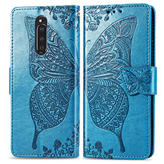 Coque Portefeuille Papillon Livre Cuir Etui Clapet pour Sony Xperia 1 Bleu